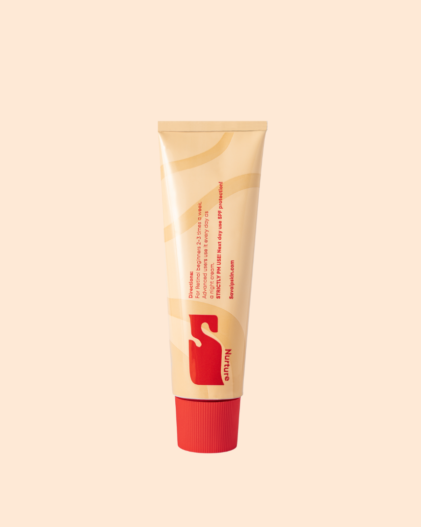 Savaip Beginner Retinol Night Cream with red cap on a light background.